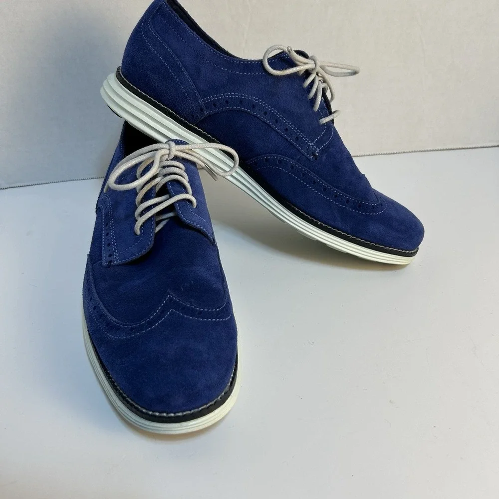 Cole Haan Grand Ambition Men Size‎ 8.5M Blue Suede Wingtip Oxford Shoes (C29679)